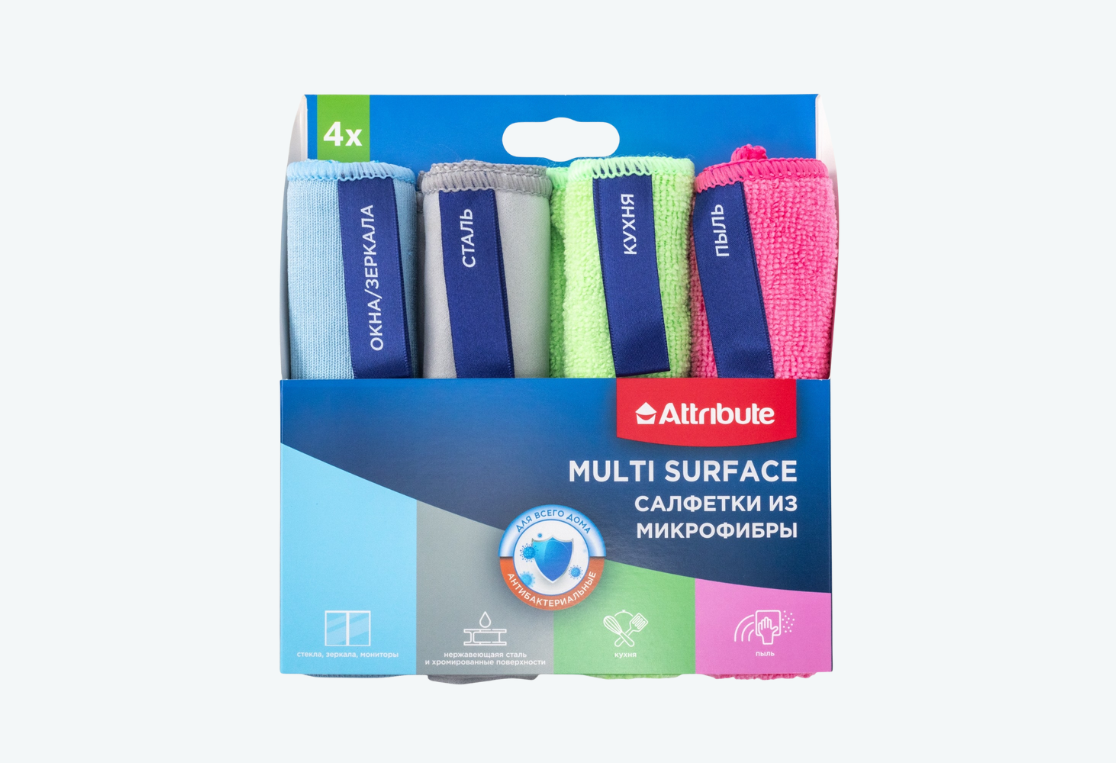 Набор салфеток из микрофибры MULTI SURFACE 4шт 
