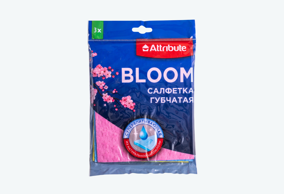 Салфетка губчатая BLOOM 3шт 15x18см 