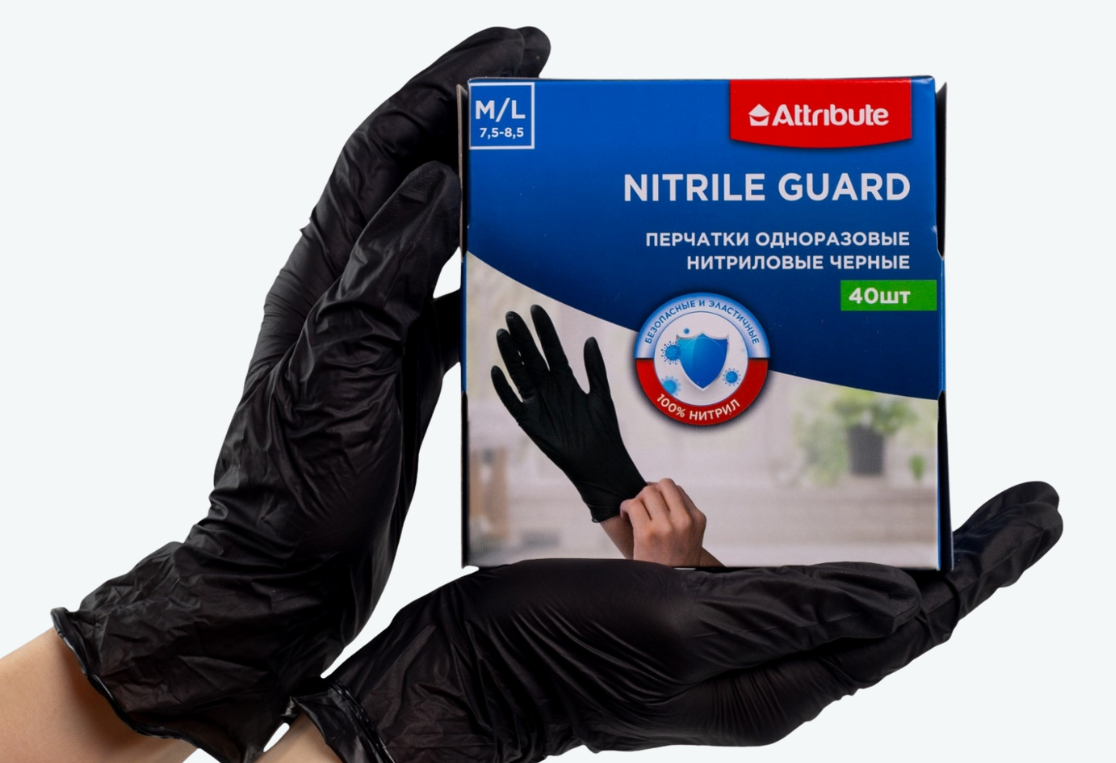 Перчатки НАЙТРАЙЛ ГАРД/NITRILE GUARD одноразовые нитриловые M/L 40шт черные 