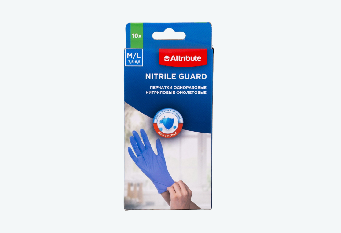 Перчатки NITRILE GUARD одноразовые нитриловые M/L 10шт 