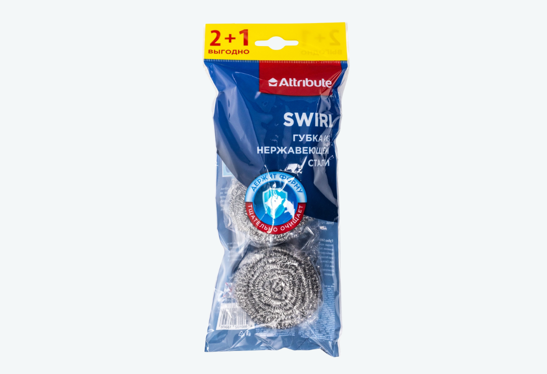 Губка СВИРЛ/SWIRL из нержавеющей стали 2+1шт 